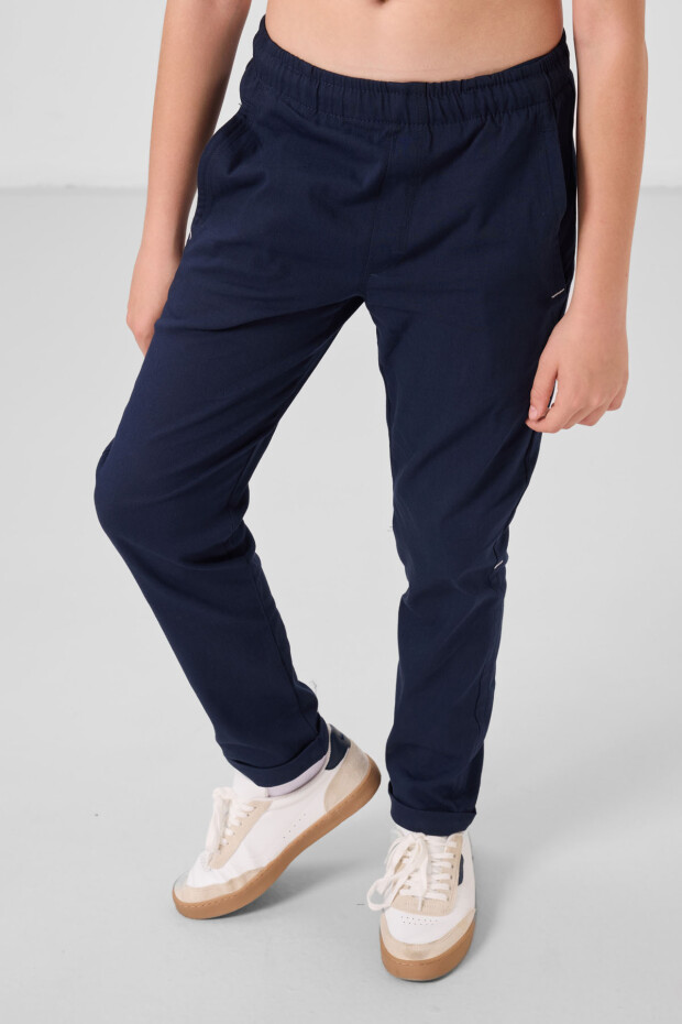 Lacivert Standart Fit Dokuma Hafif Esnek Chino Erkek Çocuk Pantolon - 11272