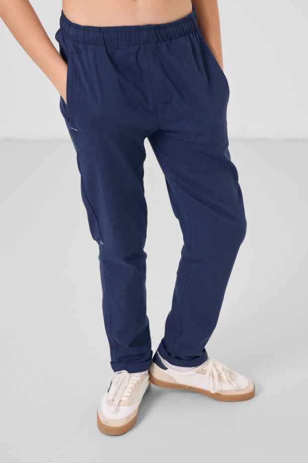 Lacivert Standart Fit Dokuma Hafif Esnek Chino Erkek Çocuk Pantolon - 11272 - 2