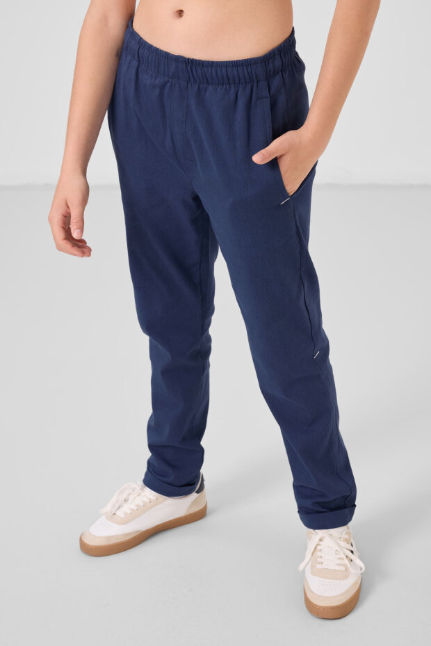 Lacivert Standart Fit Dokuma Hafif Esnek Chino Erkek Çocuk Pantolon - 11272 - 4