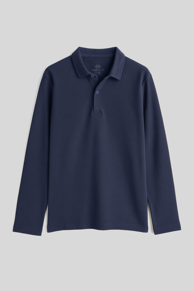 Lacivert Polo Yaka Basic Uzun Kollu Unisex Çocuk T-Shirt - 11170 - 1