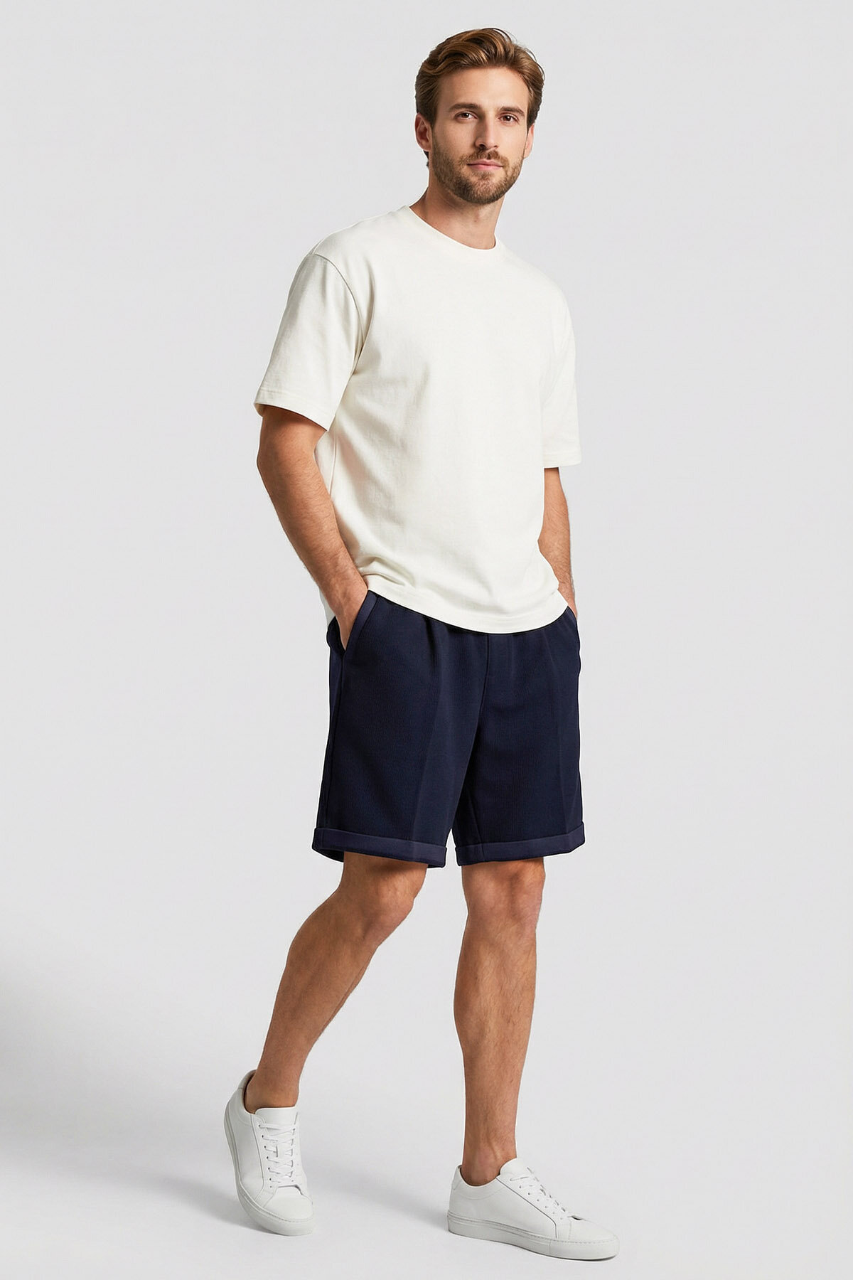 Lacivert Oversize Fit Basic Kemer Detaylı Erkek Şort - 81285 - TOMMYLIFE