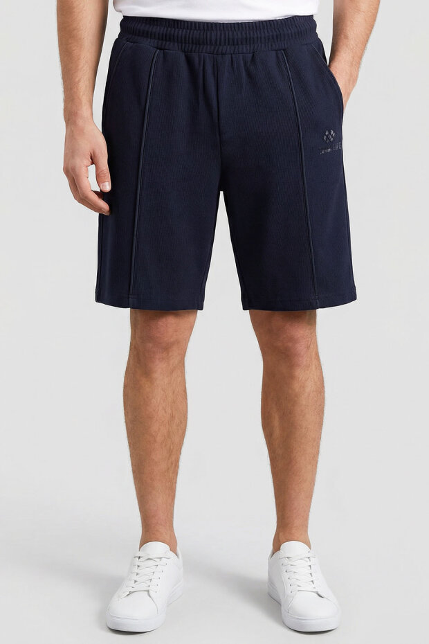 Lacivert Oversize Fit Basic Ön Dikiş Detaylı Erkek Şort - 81283 - 3