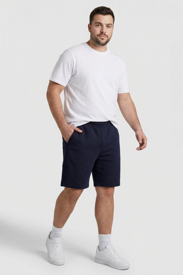 Lacivert Rahat Form Bağcıklı Cep Detaylı Battal Büyük Beden Erkek Şort - 81297 - 3