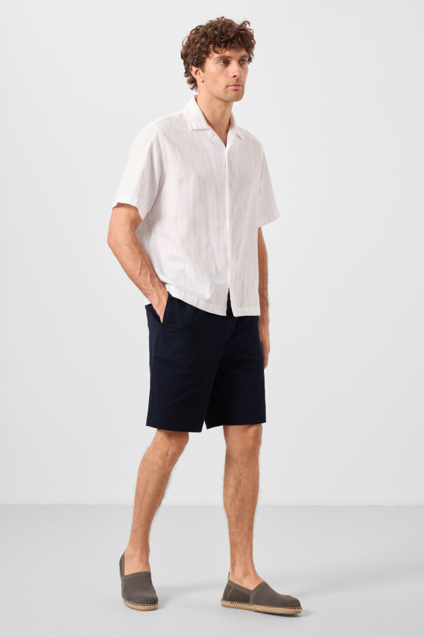 Lacivert Standart Fit Dokuma Hafif Esnek Chino Erkek Şort - 81289