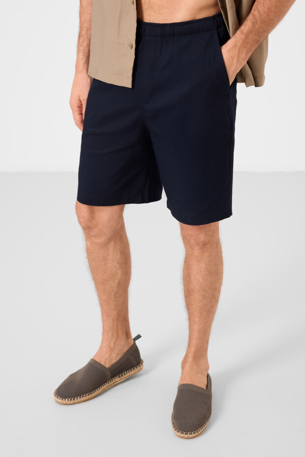 Lacivert Standart Fit Dokuma Hafif Esnek Chino Erkek Şort - 81291