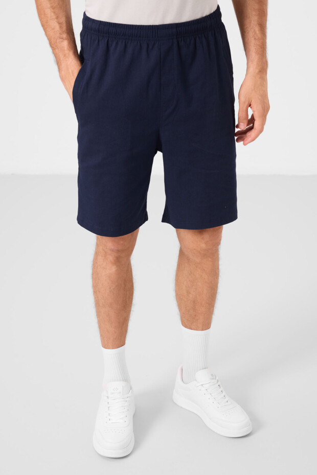 Lacivert Standart Fit Dokuma Hafif Esnek Chino Erkek Şort - 81292