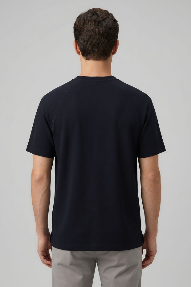 Lacivert Rahat Form Esnek Nefes Alabilir Erkek T-Shirt - 88495 - 3