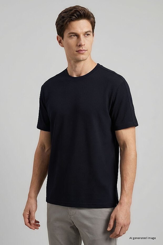 Lacivert Rahat Form Esnek Nefes Alabilir Erkek T-Shirt - 88495 - 1