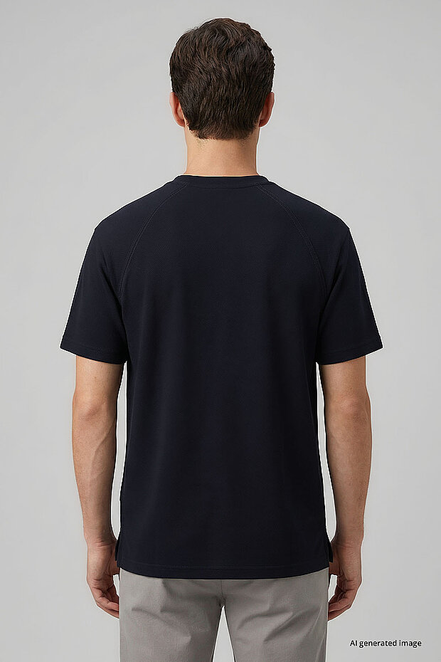 Lacivert Rahat Form Esnek Nefes Alabilir Erkek T-Shirt - 88495 - 3