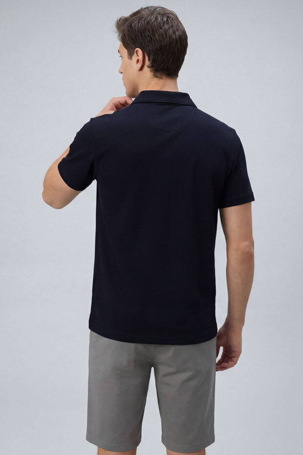 Lacivert Rahat Form Yumuşak Dokulu Polo Yaka Erkek T-Shirt - 88496 - 4