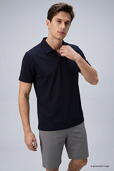 Lacivert Rahat Form Yumuşak Dokulu Polo Yaka Erkek T-Shirt - 88496 