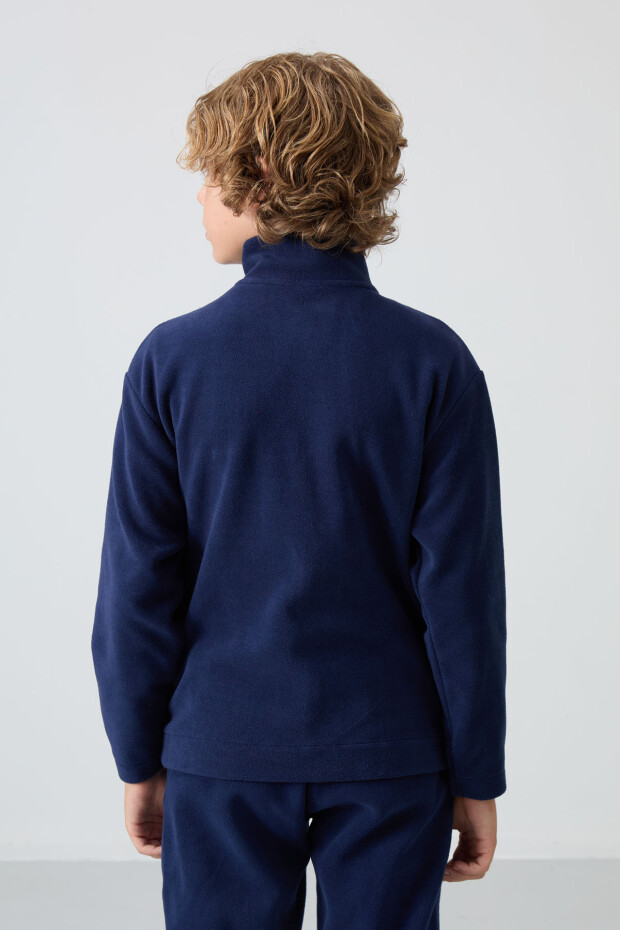 Lacivert Kalın Yumuşak Dokulu Standart Fit Nakışlı Polar Erkek Çocuk Sweatshirt - 11223 - 5