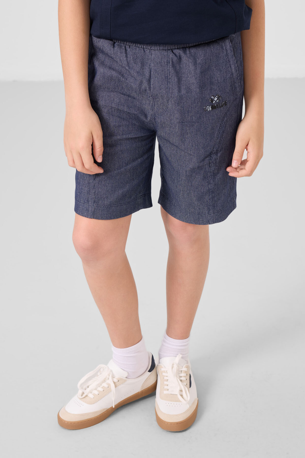 Lacivert-Kot Lacivert Pamuklu Oversize Fit Dokuma Hafif Esnek Chino Erkek Çocuk Şort Takım - 11276 - TOMMYLIFE (1)