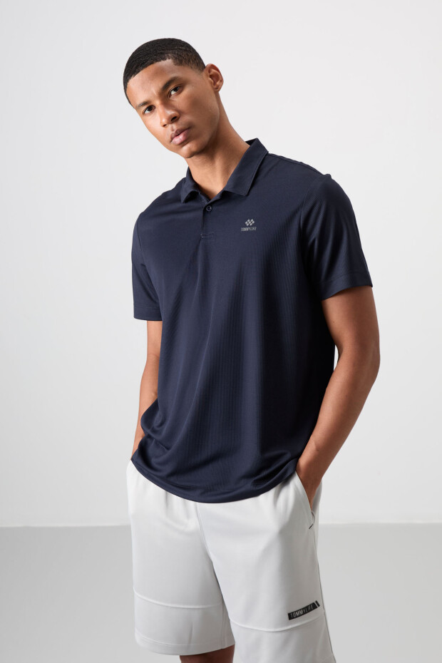 Lacivert Logo Baskılı Standart Kalıp Polo Yaka Aktif Spor Erkek T-Shirt - 88252 - 1