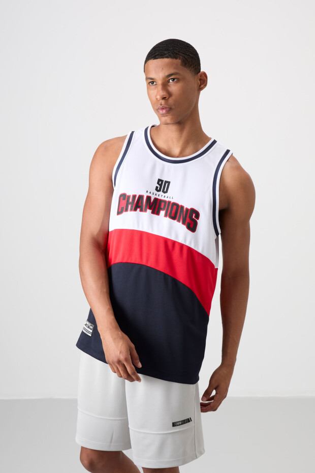 Lacivert Nefes Alan Dokulu İnce Esnek Standart Fit Erkek Basketbol Atlet - 88395 - 4