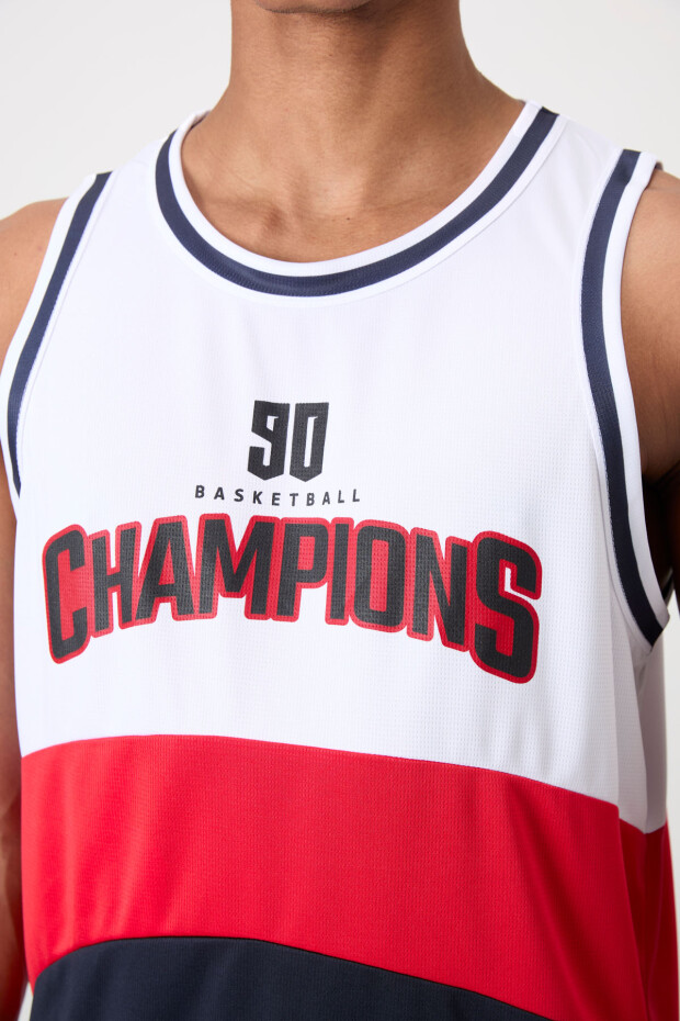 Lacivert Nefes Alan Dokulu İnce Esnek Standart Fit Erkek Basketbol Atlet - 88395 - 3