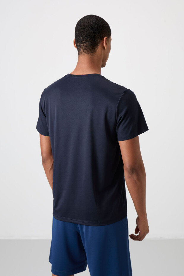 Lacivert Nefes Alan Dokulu İnce Esnek Standart Fit Erkek Performans T-Shirt - 88385 - 5