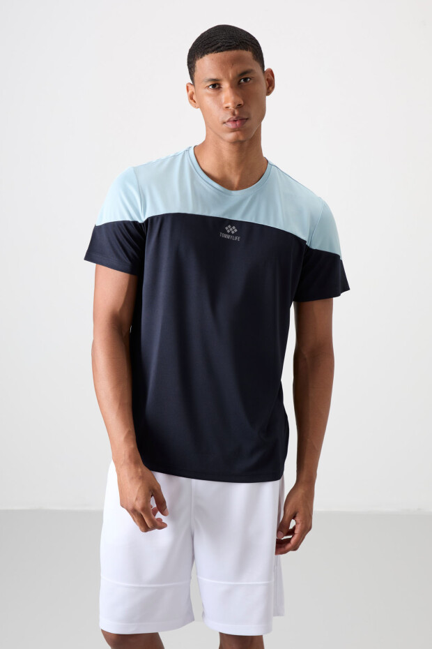 Lacivert Nefes Alan Dokulu İnce Esnek Standart Fit Erkek Performans T-Shirt - 88386 - 4