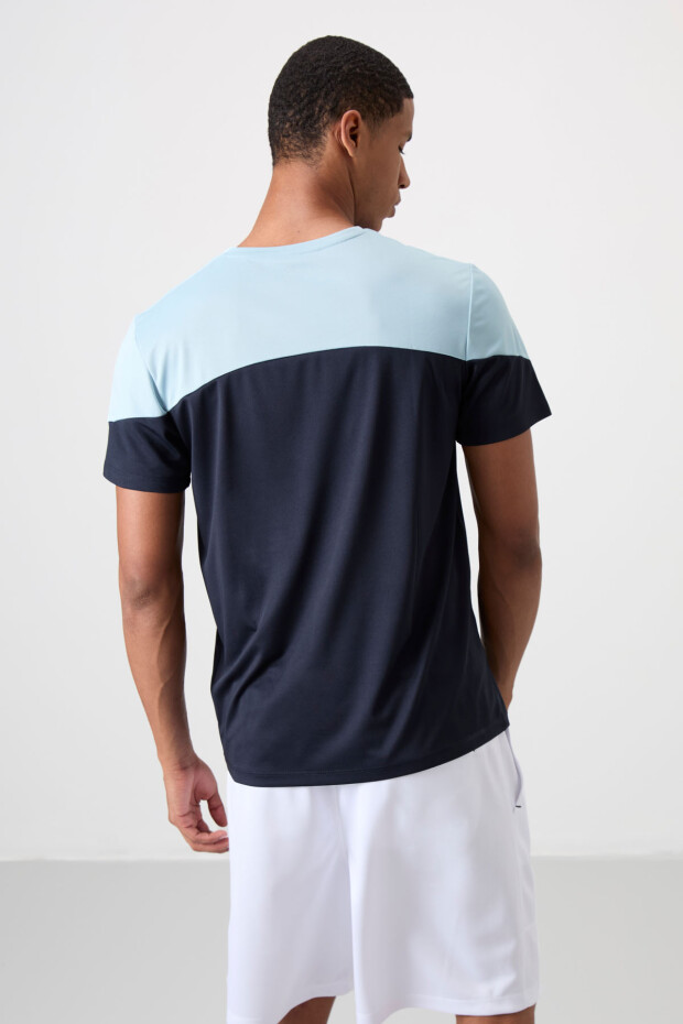Lacivert Nefes Alan Dokulu İnce Esnek Standart Fit Erkek Performans T-Shirt - 88386 - 5