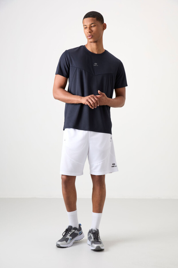Lacivert Nefes Alan Dokulu İnce Esnek Standart Fit Erkek Performans T-Shirt - 88391 - 4