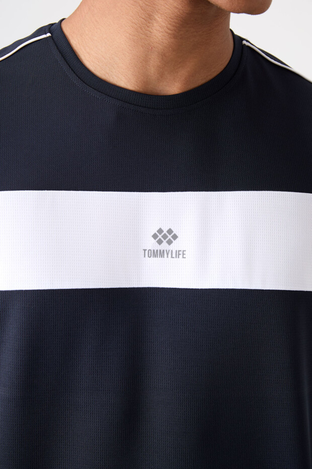 Lacivert Nefes Alan Dokulu İnce Esnek Standart Fit Erkek Performans T-Shirt - 88396 - 3