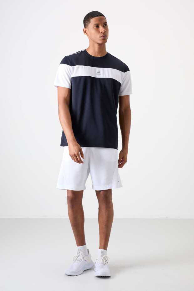 Lacivert Nefes Alan Dokulu İnce Esnek Standart Fit Erkek Performans T-Shirt - 88396 - 4