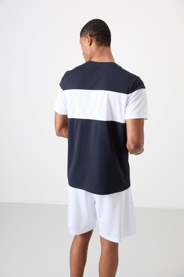 Lacivert Nefes Alan Dokulu İnce Esnek Standart Fit Erkek Performans T-Shirt - 88396 - 6