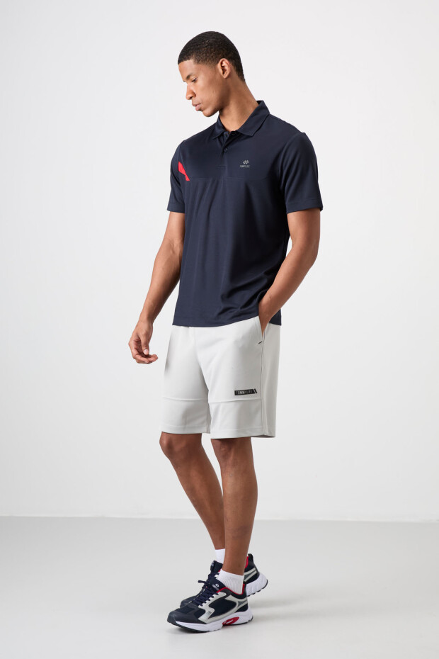 Lacivert Nefes Alan Dokulu İnce Esnek Standart Fit Polo Yaka Erkek Performans T-Shirt - 88402 - 2