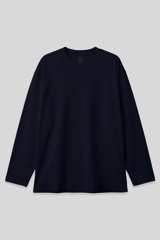 Lacivert O Yaka Rahat Form Battal Büyük Beden Uzun Kollu Erkek T-Shirt - 88107 - 2