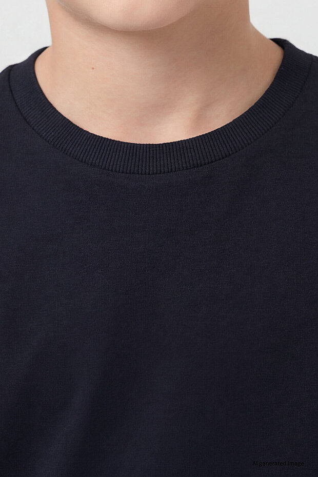 Lacivert O Yaka Standart Fit Basic Unisex Çocuk T-Shirt - 11328 - 3