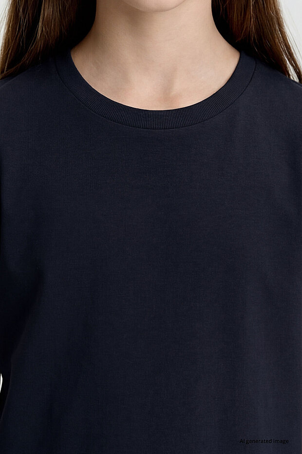 Lacivert O Yaka Standart Fit Basic Unisex Çocuk T-Shirt - 11328 - 4