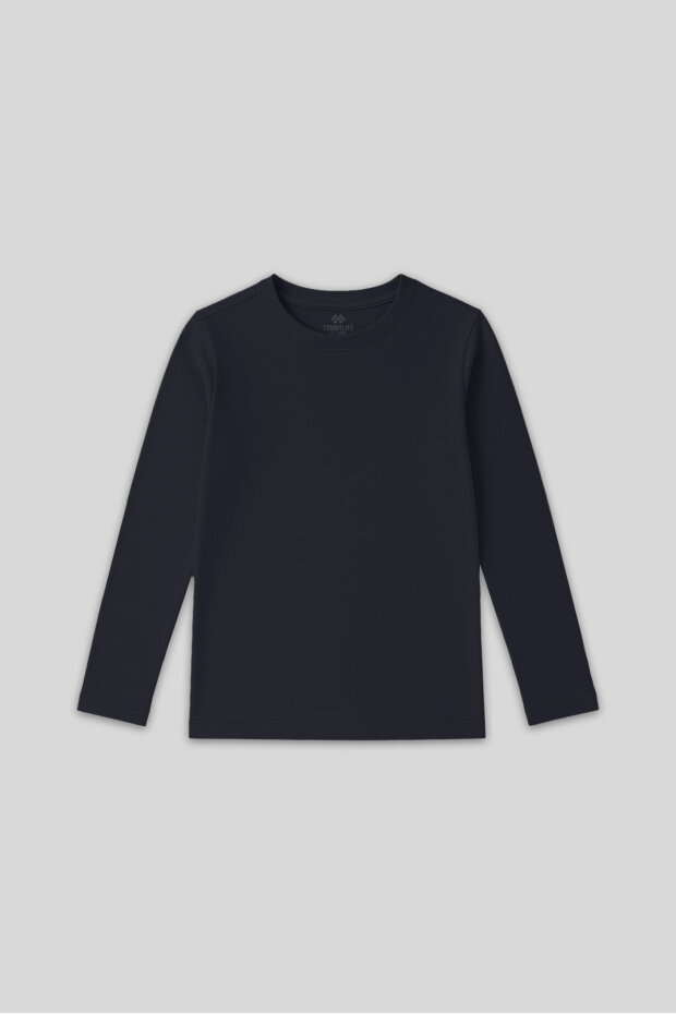Lacivert O Yaka Standart Fit Basic Uzun Kollu Unisex Çocuk T-Shirt - 11329 - 3
