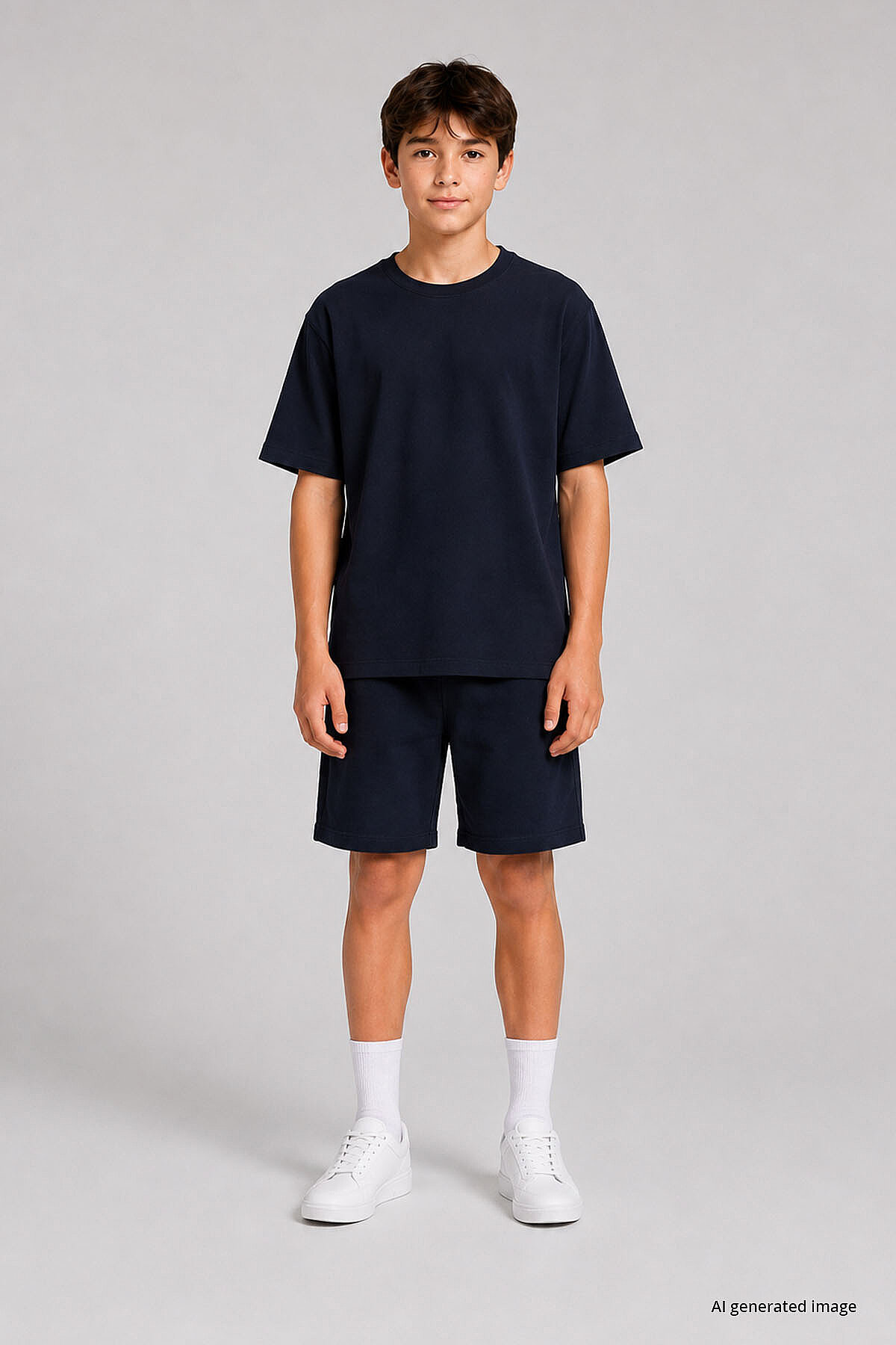 Lacivert Oversize Fit Basic Erkek Çocuk Şort Takım - 11335 - TOMMYLIFE (1)