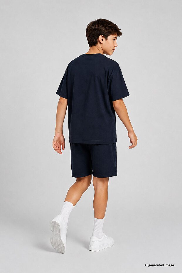 Lacivert Oversize Fit Basic Erkek Çocuk Şort Takım - 11335 - 5