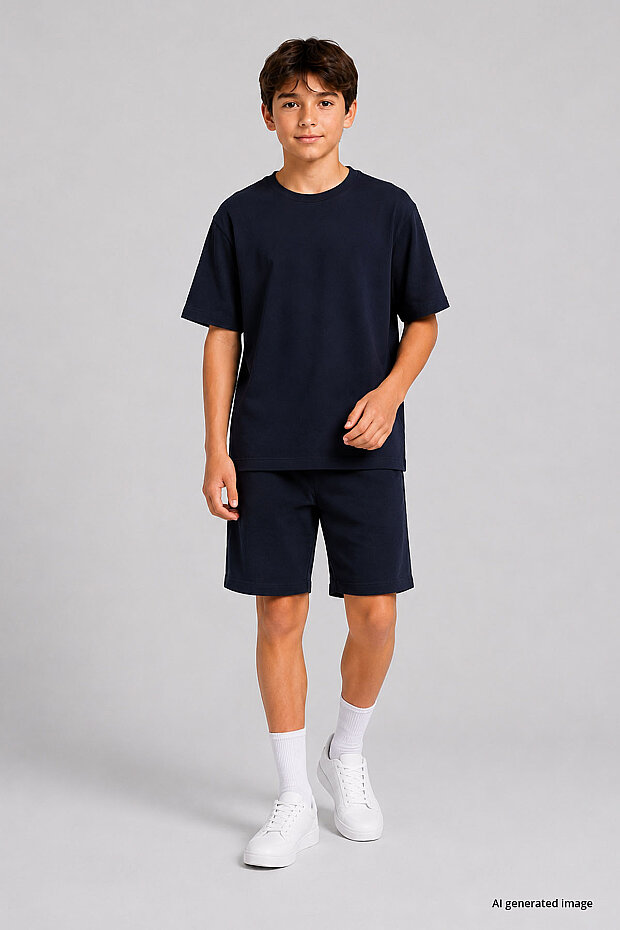 Lacivert Oversize Fit Basic Erkek Çocuk Şort Takım - 11335 - 1