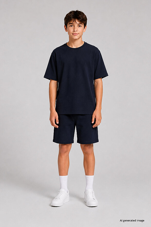 Lacivert Oversize Fit Basic Erkek Çocuk Şort Takım - 11335 - 2