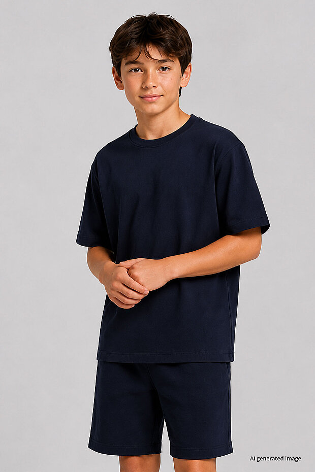 Lacivert Oversize Fit Basic Erkek Çocuk Şort Takım - 11335 - 4