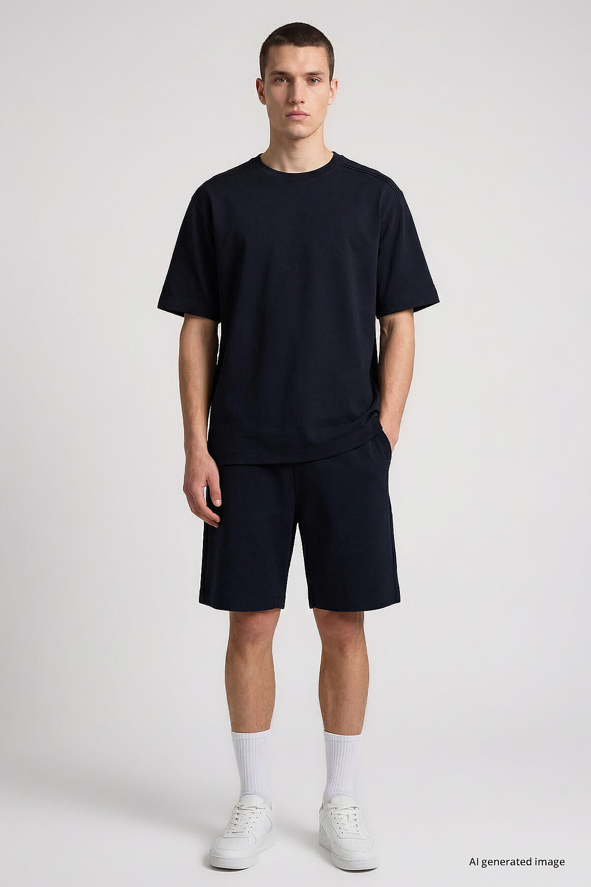 Lacivert Oversize Fit Basic Erkek Şort Takım - 85292 - TOMMYLIFE