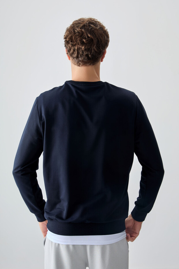 Lacivert Pamuk Yumuşak Dokulu Standart Fit Basic Erkek Sweatshirt - 88363 - 5