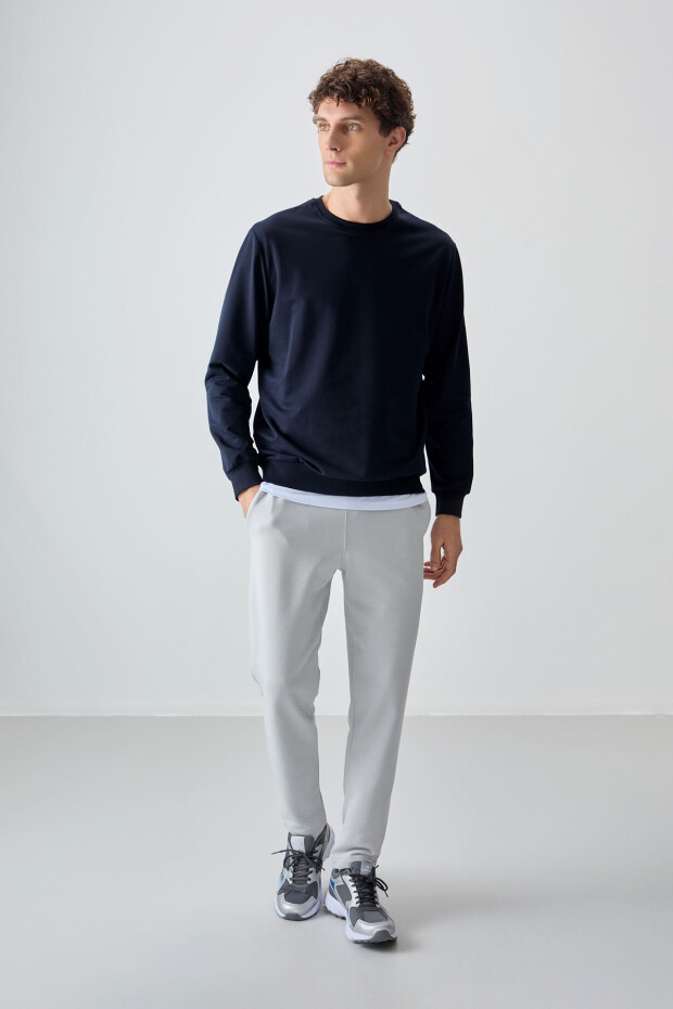 Lacivert Pamuk Yumuşak Dokulu Standart Fit Basic Erkek Sweatshirt - 88363 - 3