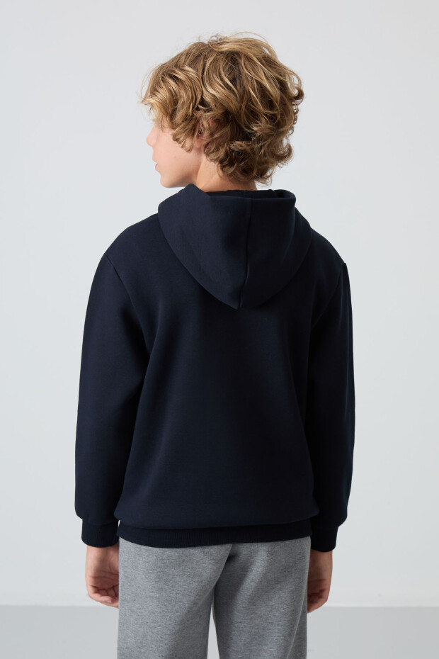 Lacivert Pamuklu Kalın İçi Tüylü Yumuşak Dokulu Standart Fit Baskılı Erkek Çocuk Sweatshirt - 11215 - 5