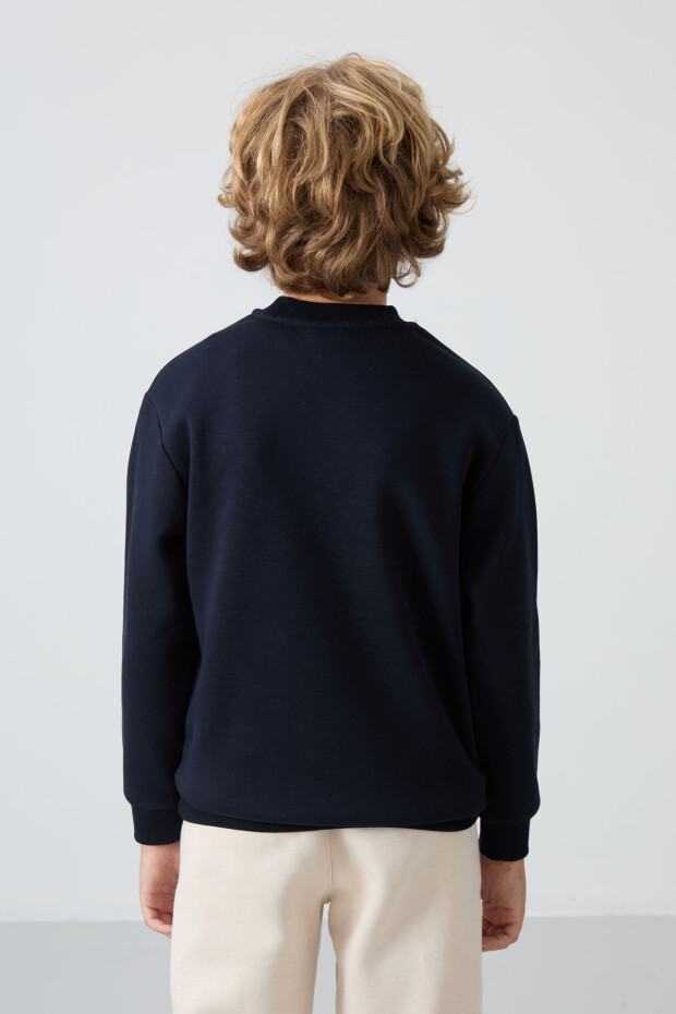 Lacivert Pamuklu Kalın İçi Tüylü Yumuşak Dokulu Standart Fit Baskılı Erkek Çocuk Sweatshirt - 11216 - 5