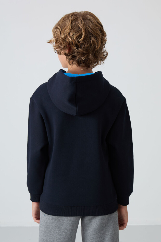 Lacivert Pamuklu Kalın İçi Tüylü Yumuşak Dokulu Standart Fit Baskılı Erkek Çocuk Sweatshirt - 11239 - 5