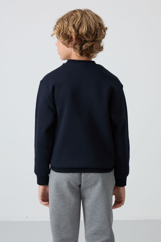 Lacivert Pamuklu Kalın İçi Tüylü Yumuşak Dokulu Standart Fit Nakışlı Erkek Çocuk Sweatshirt - 11232 - 5
