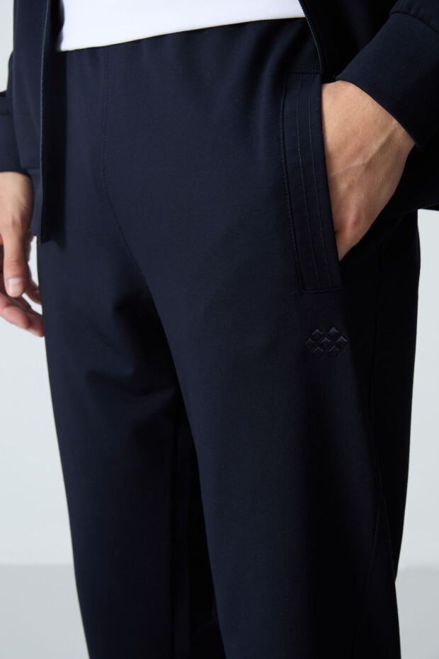 Lacivert Pamuklu Kalın Yumuşak Dokulu Comfort Fit Basic Erkek Eşofman Takım - 85260 - 7