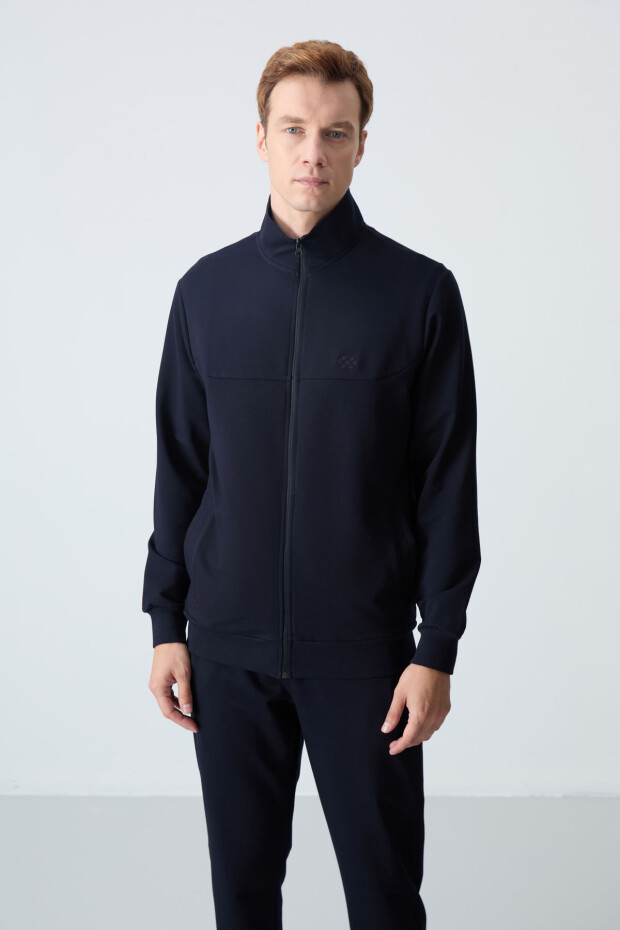 Lacivert Pamuklu Kalın Yumuşak Dokulu Comfort Fit Basic Erkek Eşofman Takım - 85260 - 3