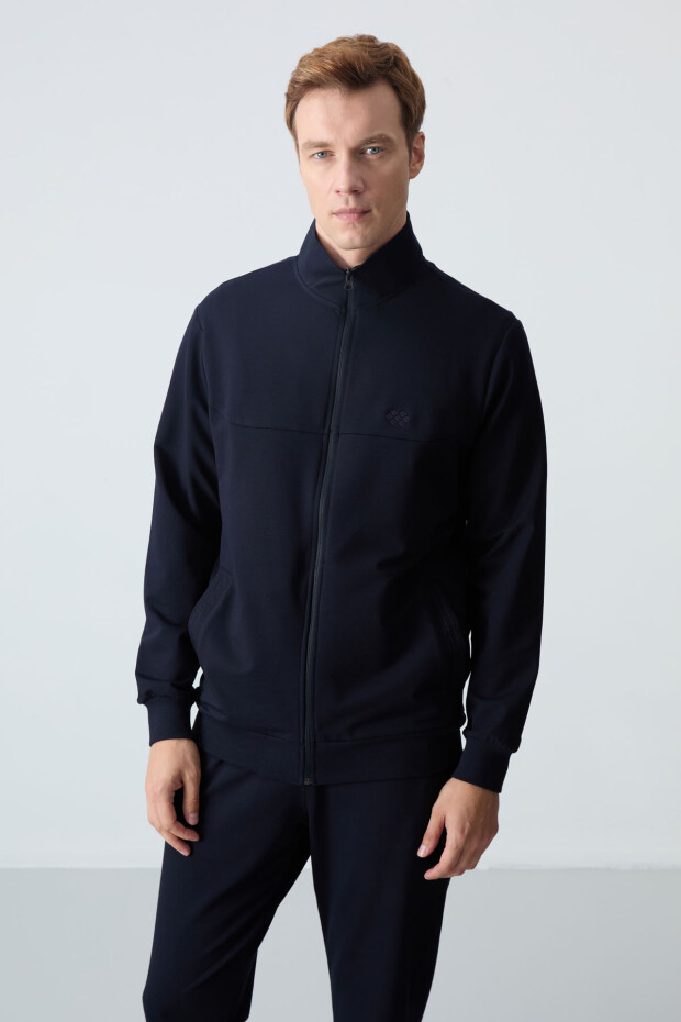 Lacivert Pamuklu Kalın Yumuşak Dokulu Comfort Fit Basic Erkek Eşofman Takım - 85260 - 6