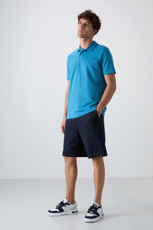 Lacivert Pamuklu Kalın Yumuşak Dokulu Comfort Fit Basic Erkek Şort - 81261 - 1