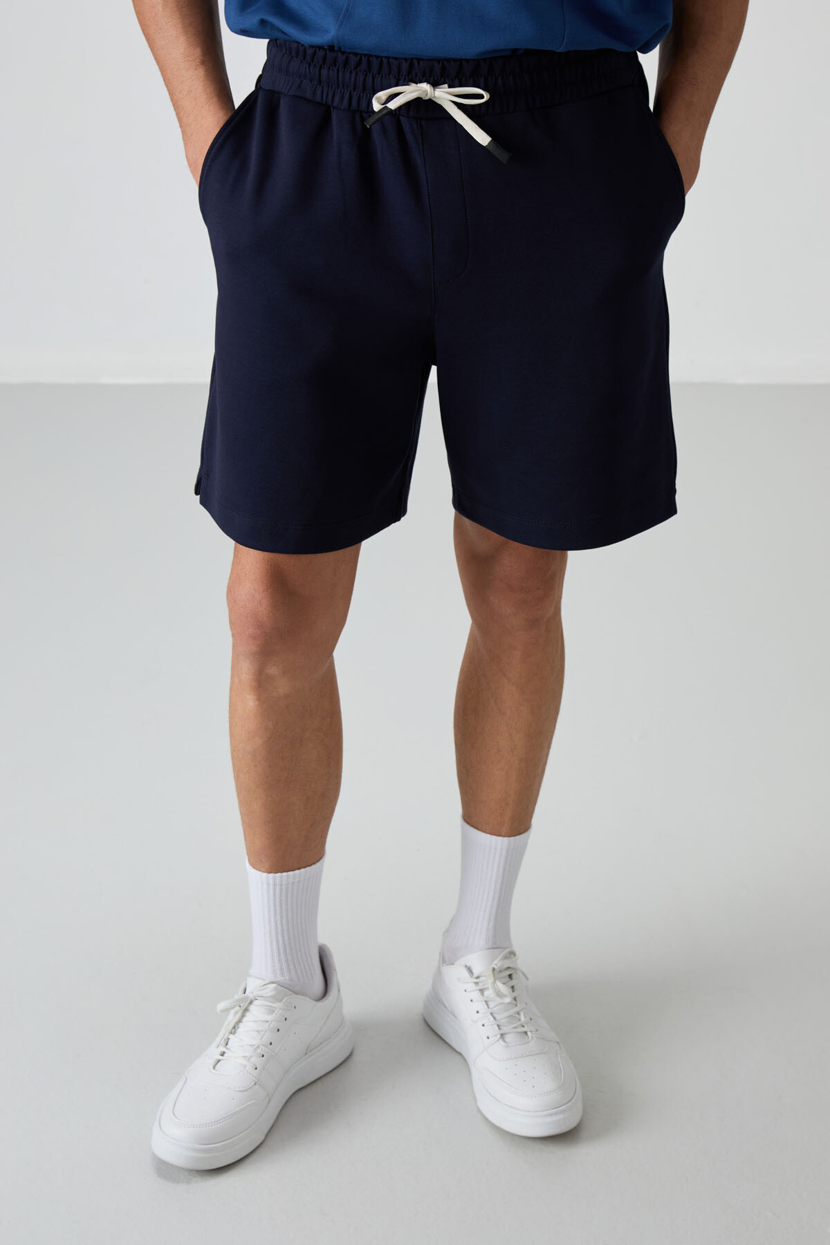 Lacivert Pamuklu Kalın Yumuşak Dokulu Comfort Fit Basic Erkek Şort - 81274 - Air Jones