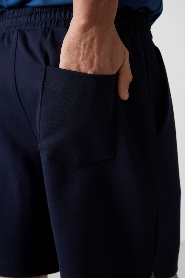 Lacivert Pamuklu Kalın Yumuşak Dokulu Comfort Fit Basic Erkek Şort - 81274 - 5
